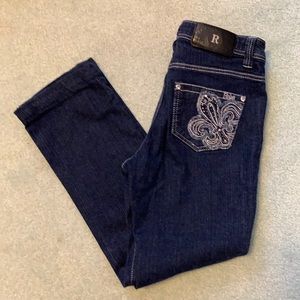 Reba embellished dark wash straight leg jeans
